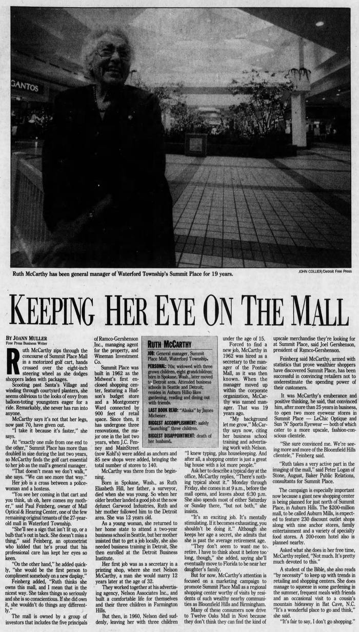 Summit Place Mall (Pontiac Mall) - 1989 Profile Of General Mgr